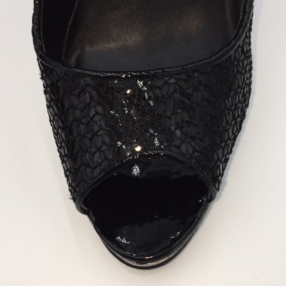 Aldo Ladies Black Sequin High Heels Pumps Open Toe Size 5.5 - Picture 11 of 11